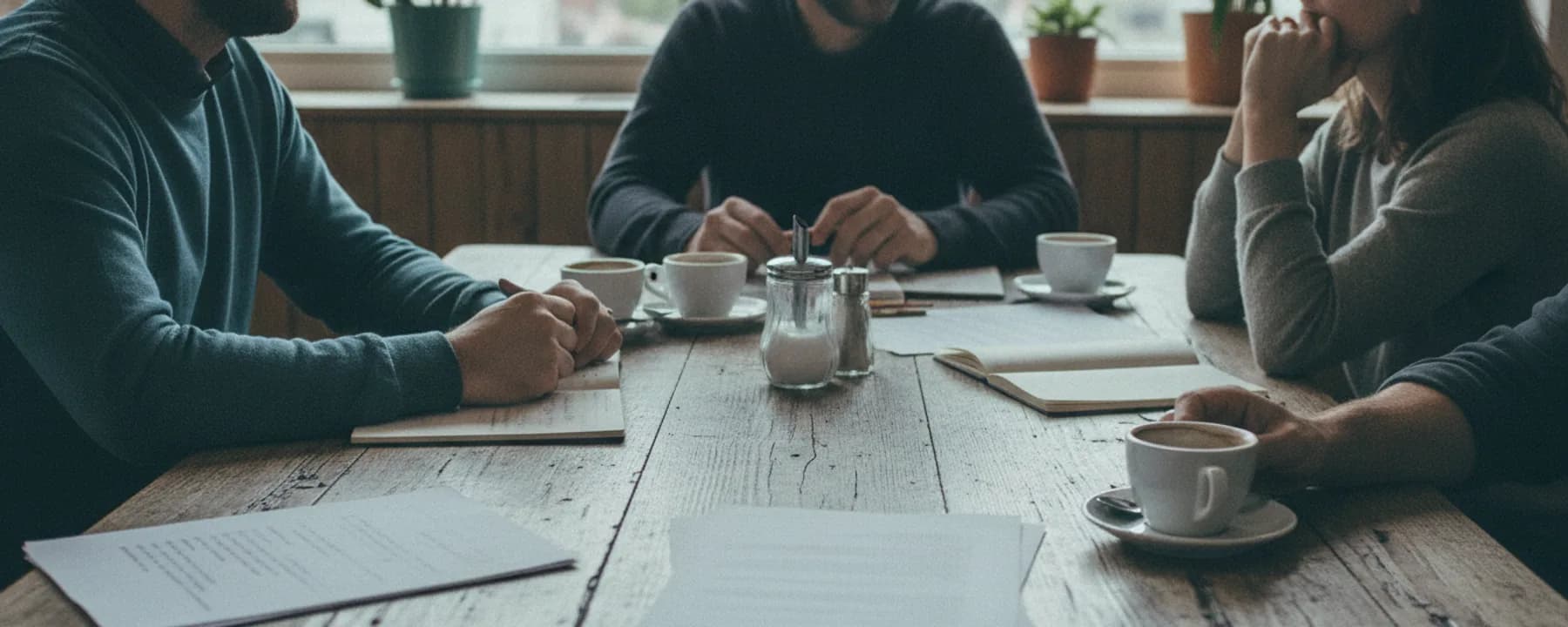 Beratungsgespräch am Tisch, nur Hände und Unterlagen sichtbar