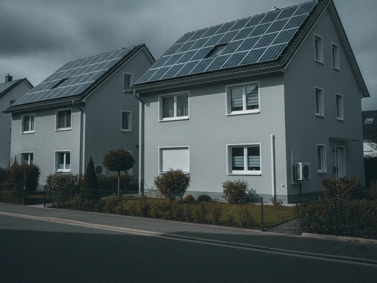Energetisch sanierte Wohnhäuser nebeneinander