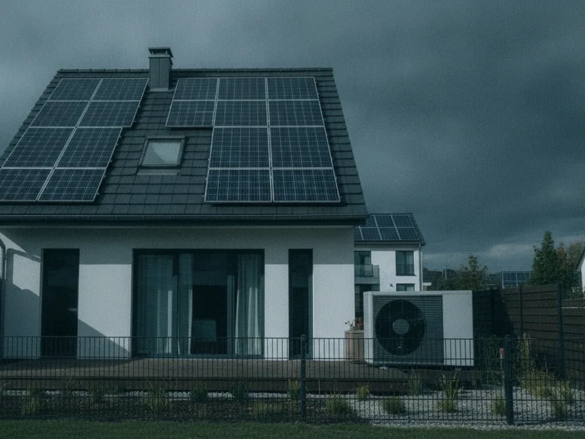 Mehrfamilienhaus mit Wärmepumpe im Garten