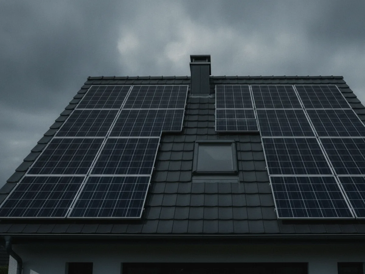 Nahaufnahme von Photovoltaik-Modulen auf einem Hausdach
