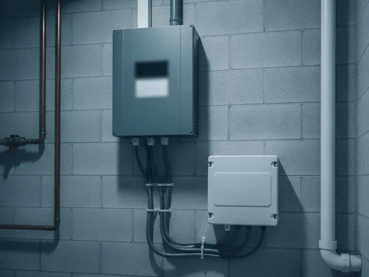 Wechselrichter und Technik einer Photovoltaikanlage im Hauskeller